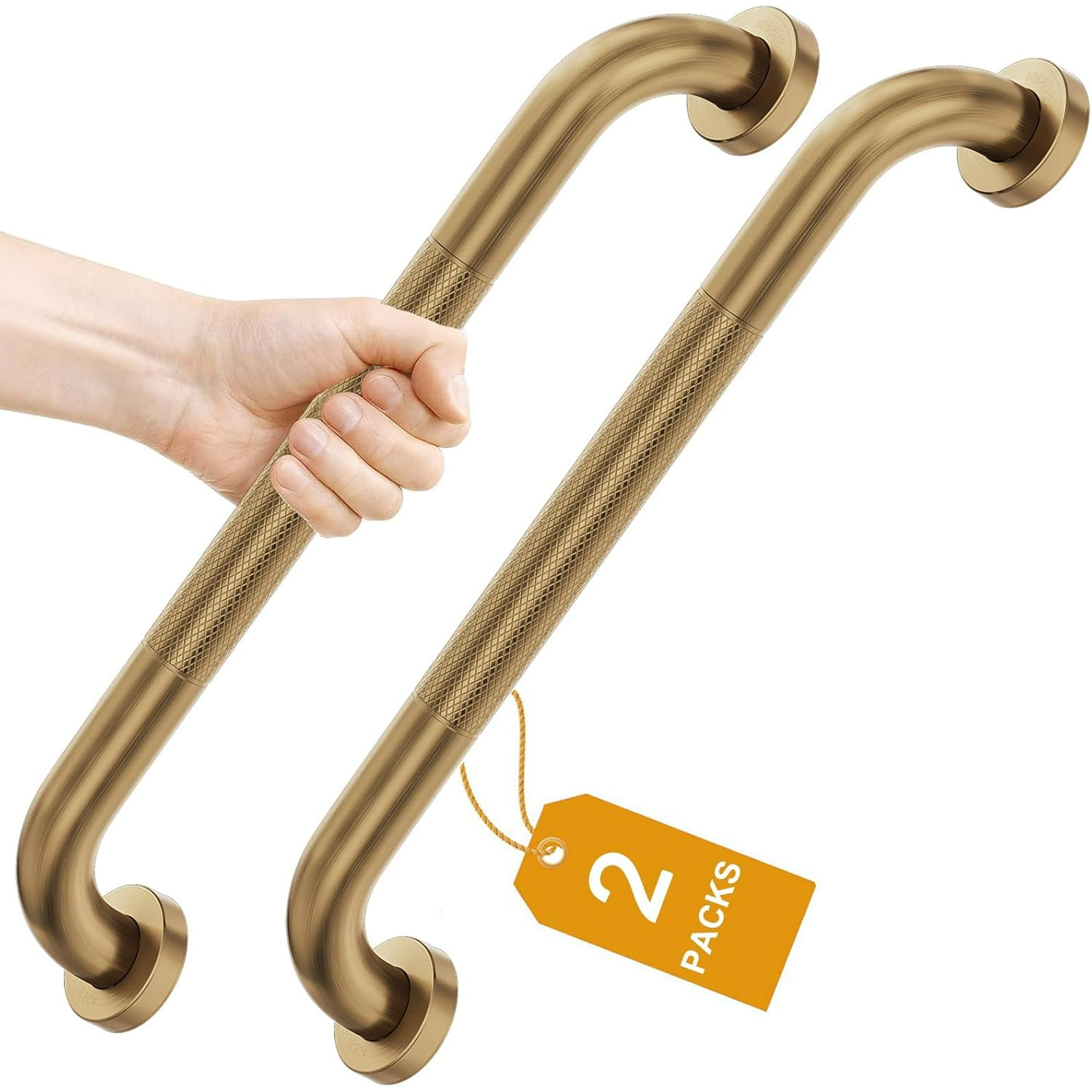 2 Pack Shower Grab Bar, 16 Inch Stainless Steel Bathroom Grab Bar with Anti-Slip Knurled Grip, Heavy Duty Shower Handle Bath Handle, Safety Bars for Elderly Handicapped (Champagne Bronze)