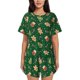 thumbnail image 1 of Balery green Christmas Element Conjunto de Pijama para Mujer con Estampado, Dos Piezas de Manga Corta y Shorts, Ropa de Dormir Suave con Cuello Redondo y Bolsillos-Large, 1 of 6