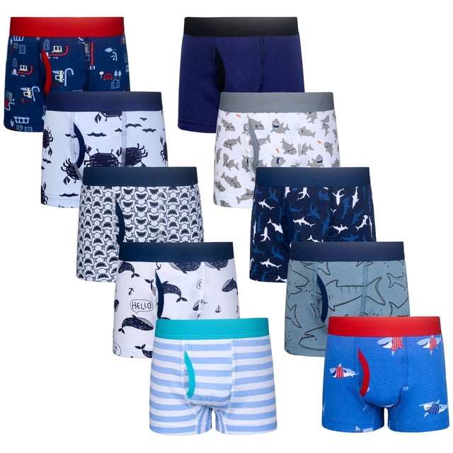 BIG ELEPHANT Calzoncillos Tipo Bóxer para Niños, Calzoncillos de Algodón, Ropa Interior Suave para Niños Pequeños, Paquete de 10 (3T-10Y)