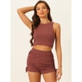 thumbnail image 4 of Unique Bargains Women's Stretchy Ribbed Tank Crop Top Ruched 2 Piece Outfits Shorts Set M Brick Red, 4 of 6