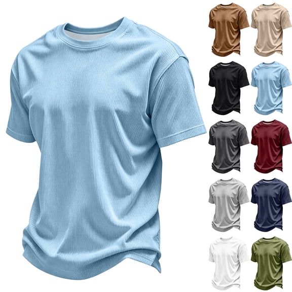 Zorvxlyn Plain Cotton T Shirts for Men Corduroy Shirts for Men Short Sleeve Crew Neck Big and Tall Jersey Men's Athletic Shirts & Tees Green S