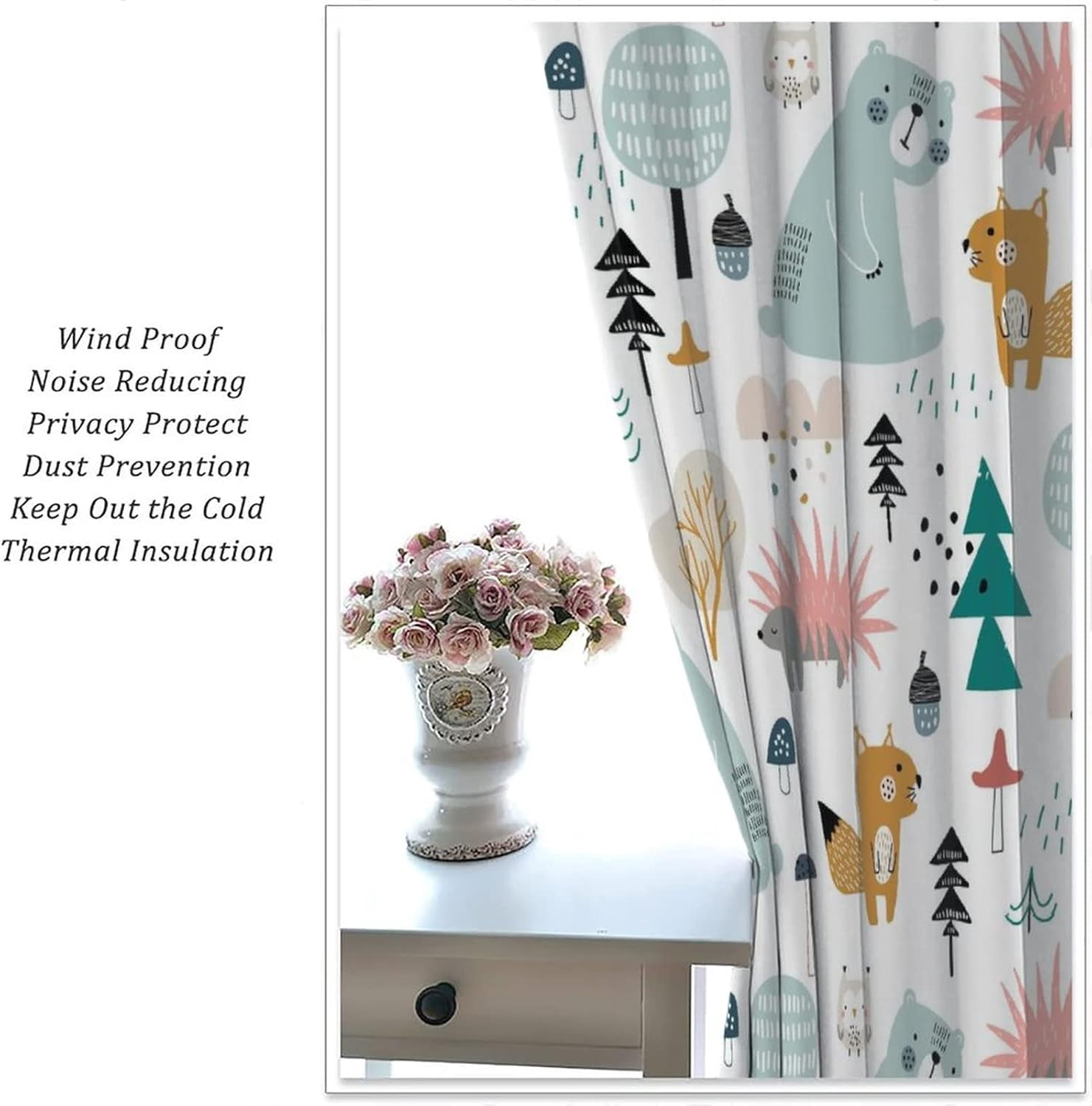 Kids Blackout Curtains,Each Panel W26 x 84" L,Cartoon Animal Forest Cute Bear Squirrel Rod Pocket Curtains for Boys Girls Bedroom Living Room Baby Room Nursery Window Drapes 2 Panel Set 52" x 84"