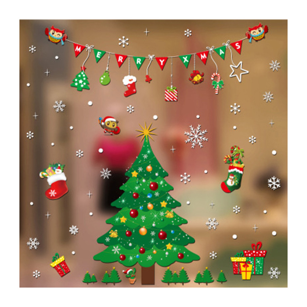 Christmas Window Stickers Merry Christmas Window Decals Santa Claus Removable PVC DIY Wall Decal 