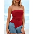 thumbnail image 4 of PRETTYGARDEN Tube Tops for Women Summer Strapless Asymmetrical Ruched Bandeau Shirts Trendy Spring Going Out Outfits, 4 of 10
