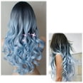 thumbnail image 1 of Cabello largo y rizado con degradado negro y azul para mujeres, rizos de seda de alta temperatura con raya al medio, 1 of 4
