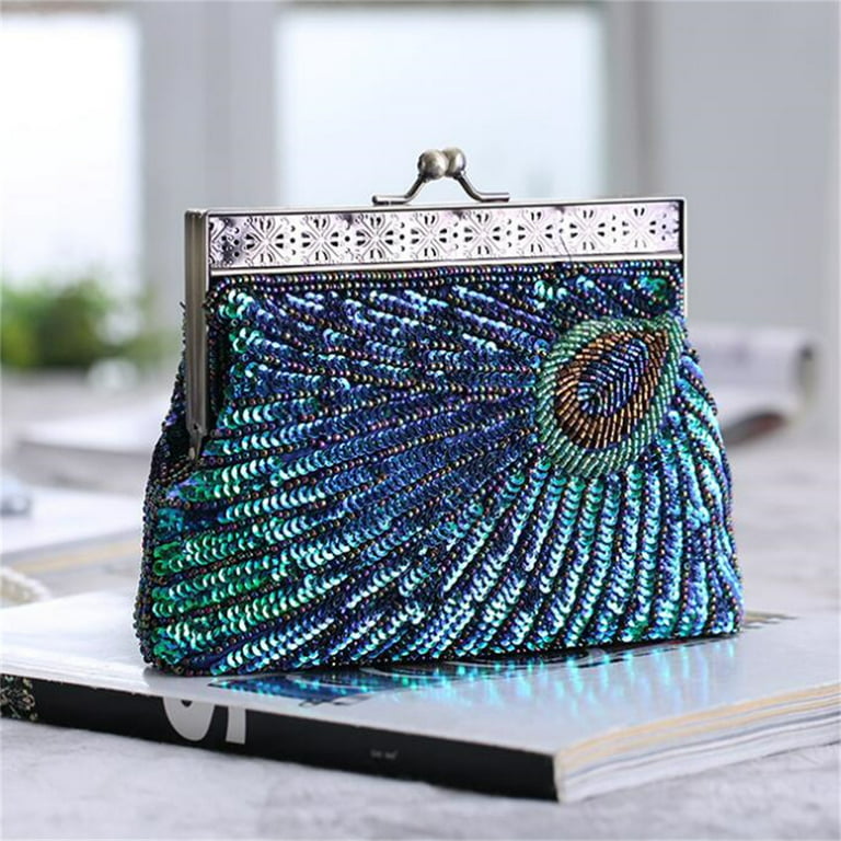 Vintage Sequin Peacock Clutch Bag, Antique Beaded Evening Handbag Clutch  Bags, Eye Catching Purse for Wedding-Red 