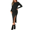 thumbnail image 1 of VESTIDO DE MUJER INSPIRE CHIC Cuello Redondo Manga Larga Fruncido Lateral Abertura XS Negro, 1 of 6