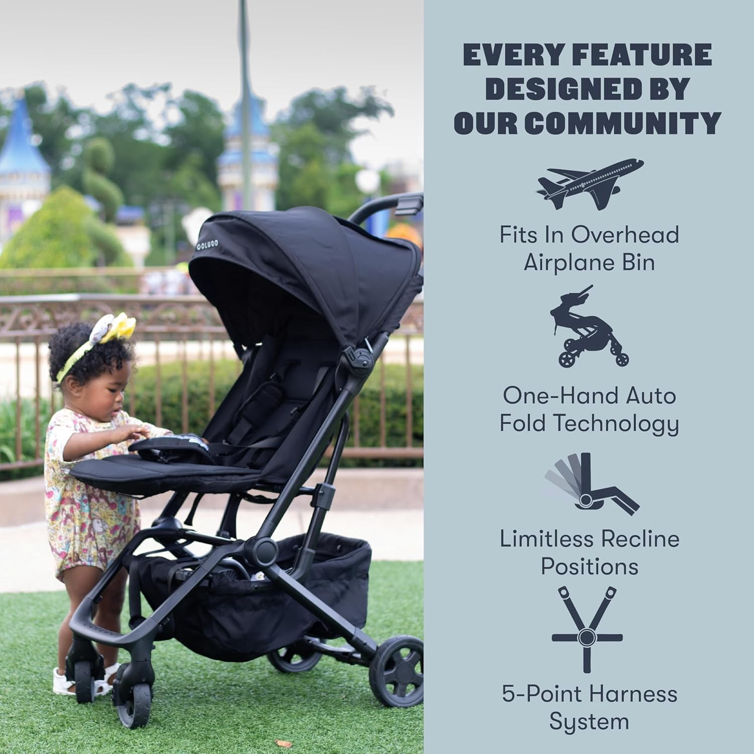 Colugo Compact+ Baby Stroller with Cupholder, Rain Cover, and Backpack