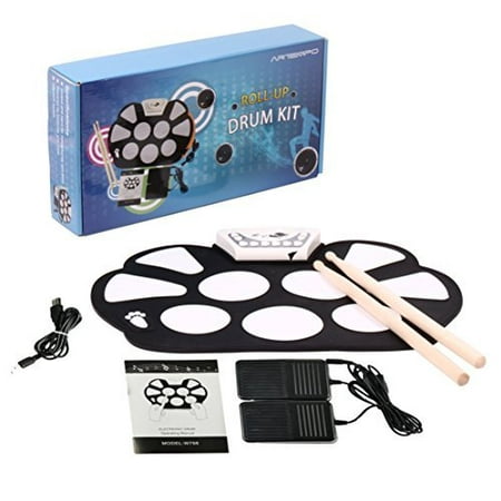Artempo Portable Electronic Roll up Drum Pad Kit, Silicon Foldable, Record Function, with (Best Drum Kit In The World)