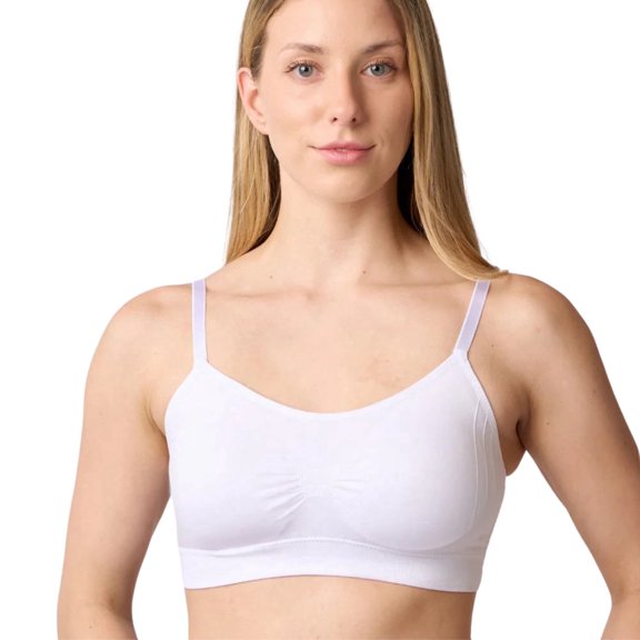 Coobie Women's Wireless Seamless Cami Bra, Scoopneck, Lace Back, White, Full Size