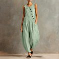 thumbnail image 2 of Vynhevius Women's Scoop Neck Jumpsuit Sleeveless Asymmetric Button Front Pockets Loose Harem One Piece, 2 of 6