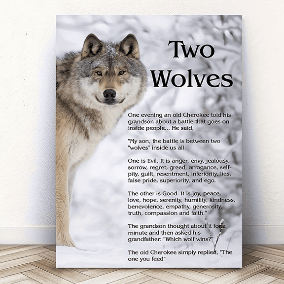 Wolf Motivational Canvas Wall Art - Rustic Framed Print with Inspirational Quotes - Wooden Framed Ready-to-Hang Painting for Bedroom, Living Room, Office Decor - Unique Gift for Men & Women