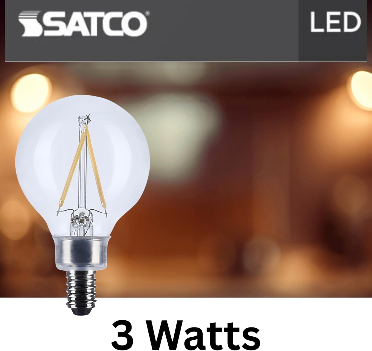 Satco S12471 LED G16.5 Globe Light Bulbs 3W 120V 3000K E12 Candelabra Base Dimmable (6 Pack)