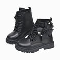 thumbnail image 3 of WXFAZCVU Girls Boots Bow Shaped Lace up Platform Leather Boots Versatile Daily School Wear Size 2, 3 of 4