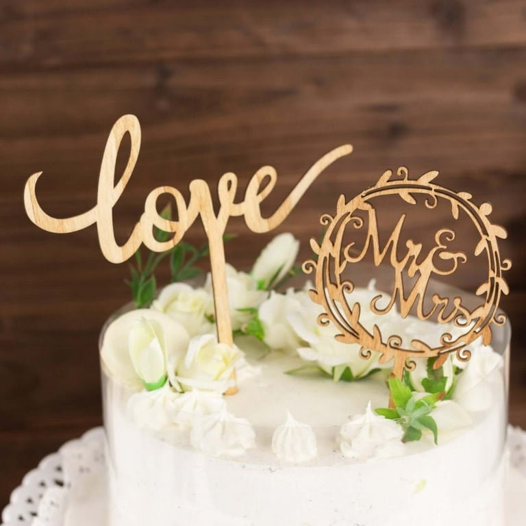 Efavormart Set of 2 Natural Wooden Mr & Mrs and Love Wedding Cake