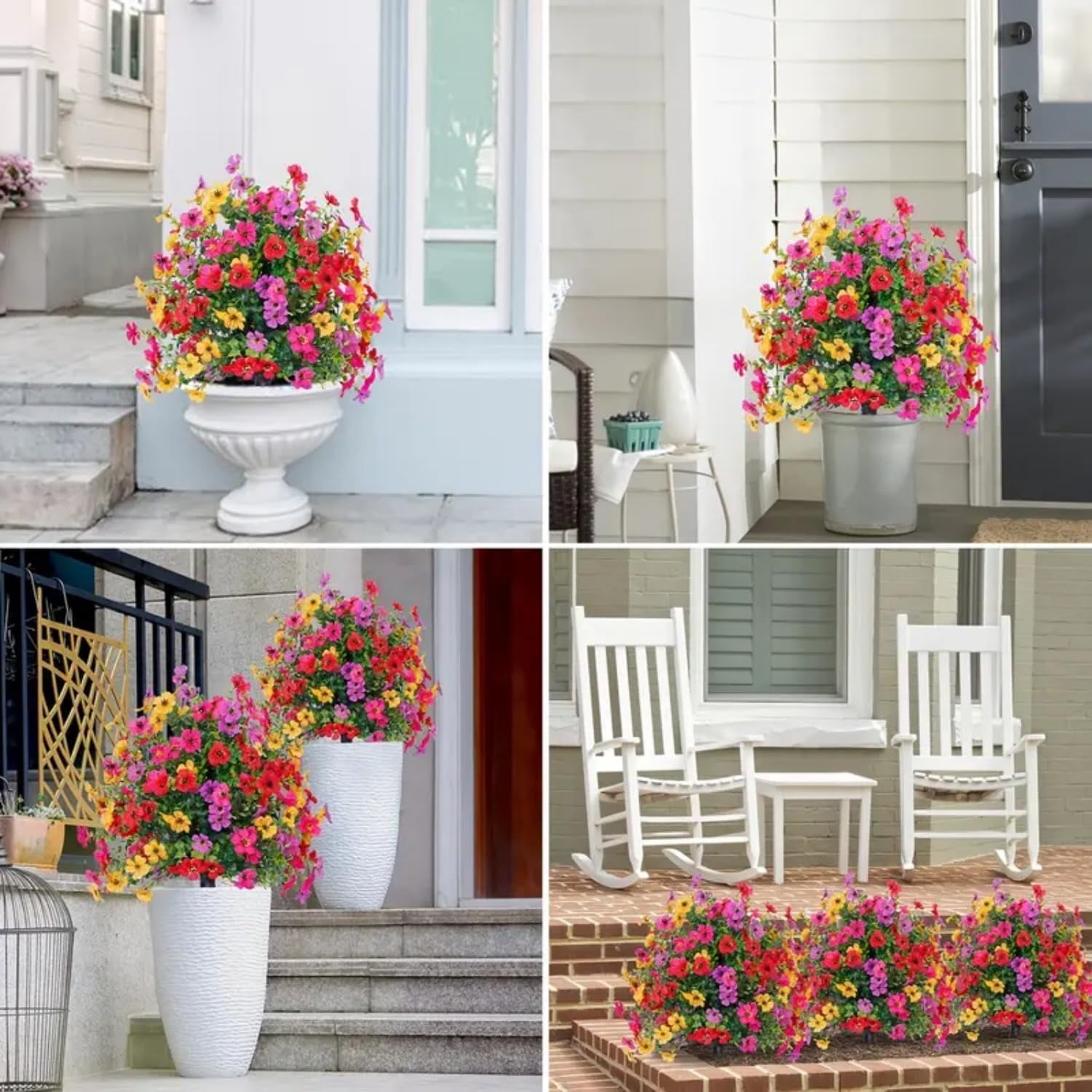 Artificial Violet for Outdoor Indoor Garden Home Decoration, 18" UV Resistant Waterproof Faux Plants with Ground Stake, Porch & Patio Landscaping