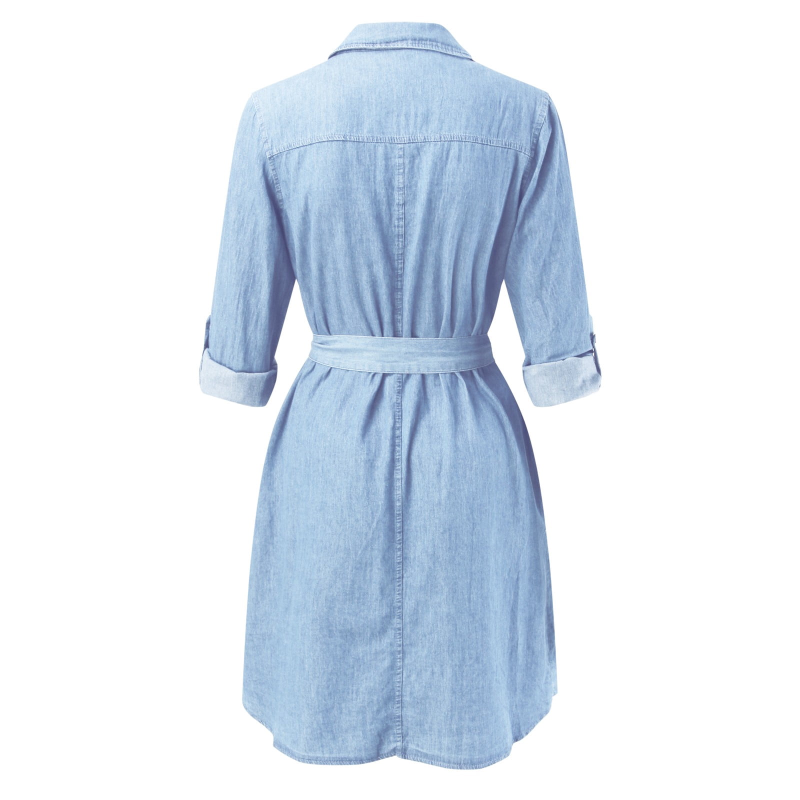 Women's Elegant Solid Color Casual Lapel Long Sleeve Nail Button Open Chest Waist Tie Denim Dress Athletic Dresses Wrap Maxi Dress Long Dress Casual for Women Long Dress for Women Summer Ruffle Dress