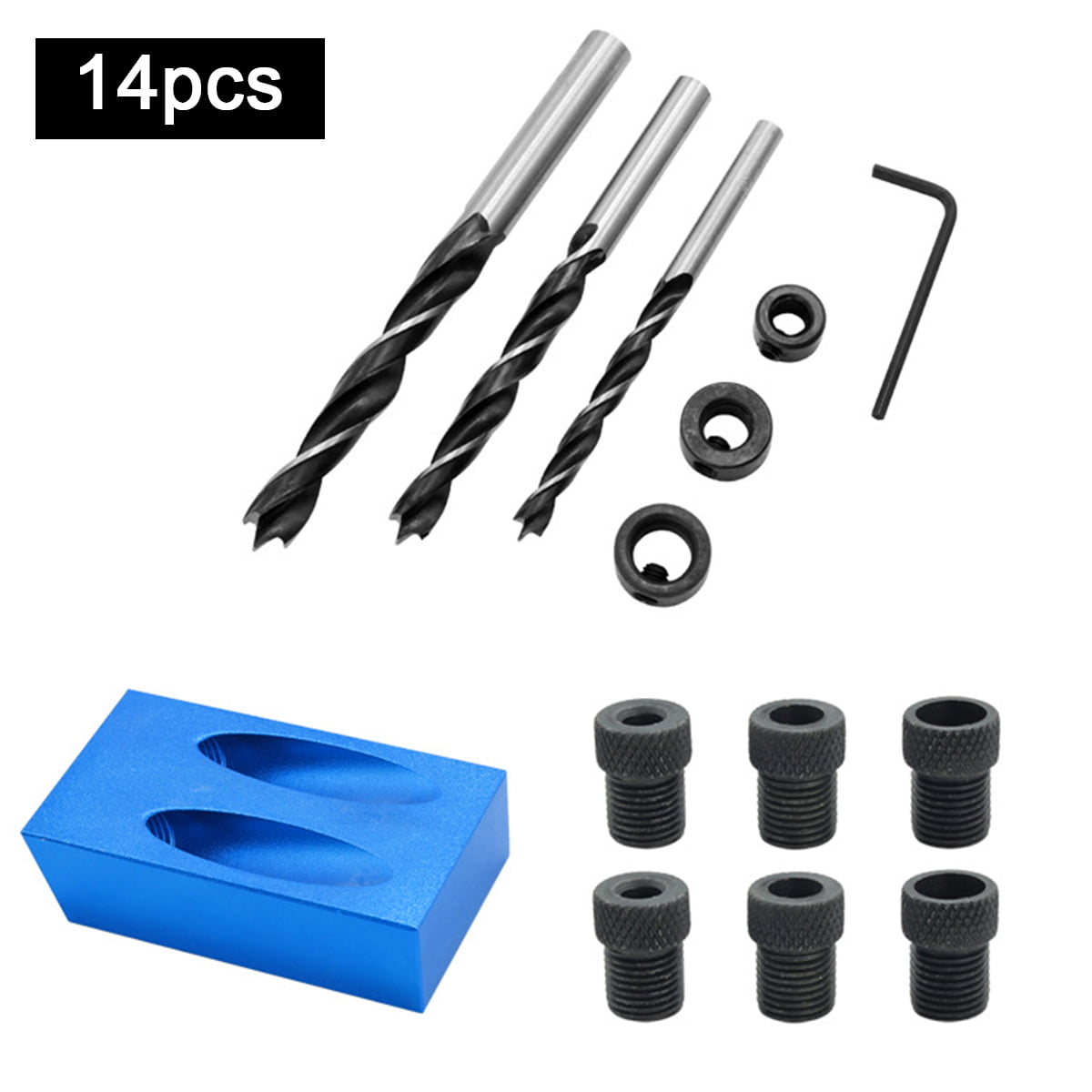 14pcs Pocket Hole Jig Kit 15 Degree Angle Oblique Drill Guide Puncher 