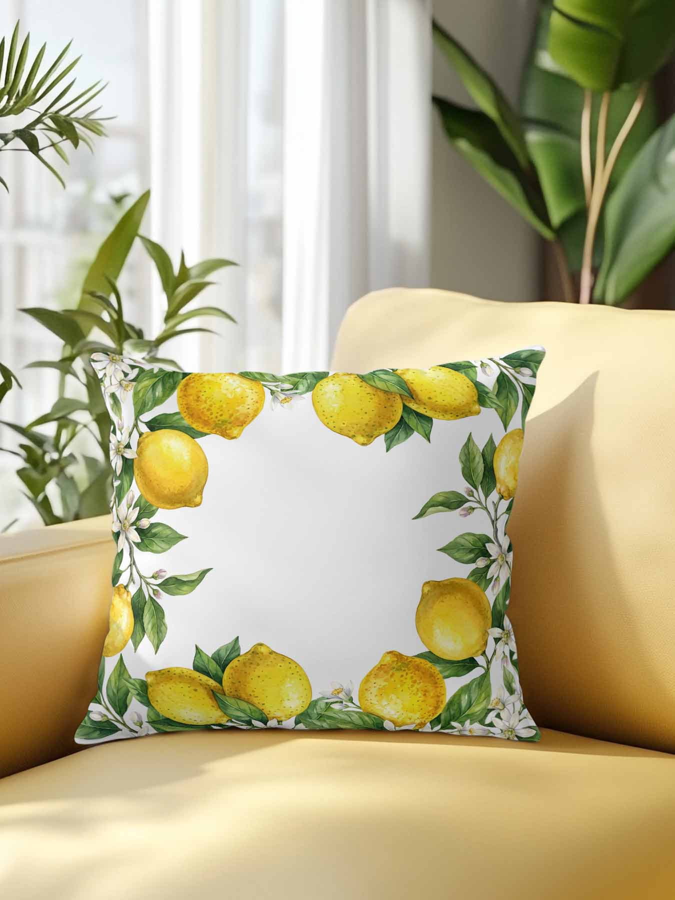 1 Pack Outdoor Pillows Waterproof, Summer Lemons Indoor/Outdoor Throw Pillows with Inserts, Fruits White Flowers Farmhouse Country Decorative Pillow for Patio Furniture Chairs Couch