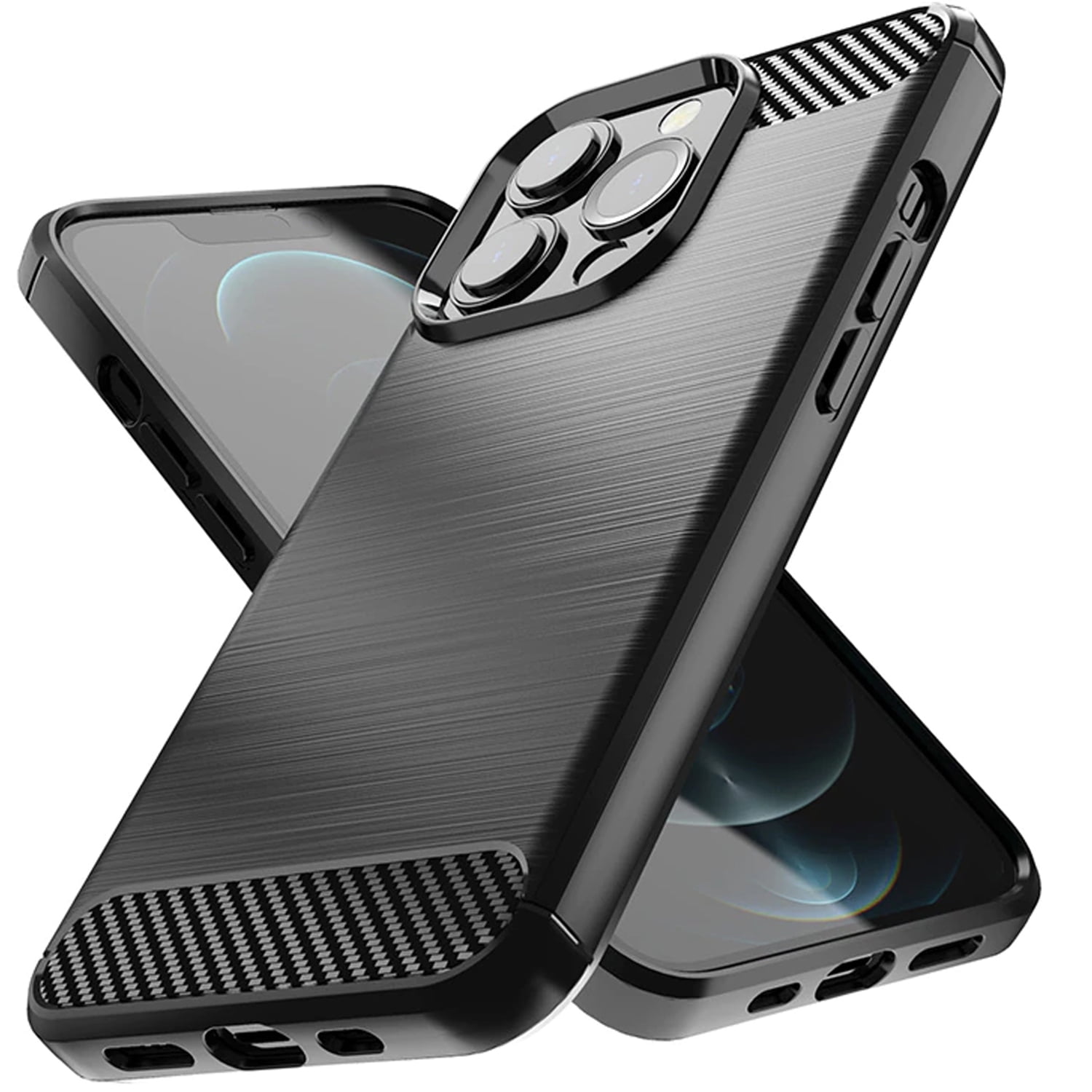 CoverON For Apple iPhone 13 Pro Max Phone Case, Slim Lightweight Flexible TPU Minimal Cover Carbon Fiber, Black