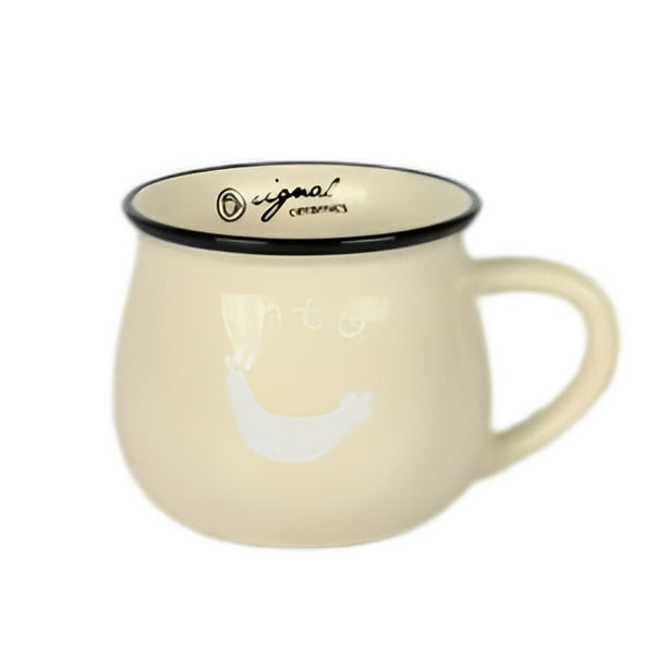 Toystoory Taza de agua de cerámica con patrón de animales para el desayuno, contenedor de comida para el vientre grande, taza de cerámica para Utensilios de cocina Beige