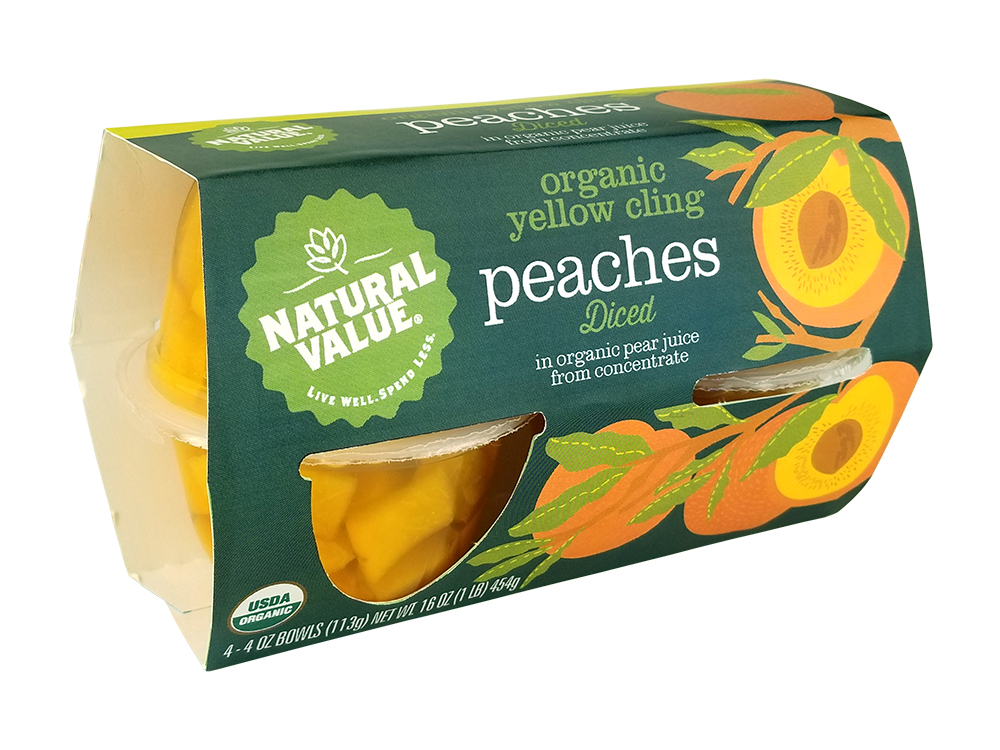 Natural Value 4 oz. Organic Diced Peaches 4pack Fruit Cups / 6ct. case