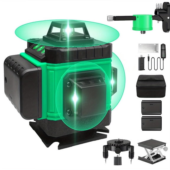 16-Line 4D Laser Level 360Β° Self-leveling Rotating Crosshead - High-precision Green Beam Tool with Rechargeable Battery, Remote Control & Tripod for Home Renovation, Construction & DIY Projects
