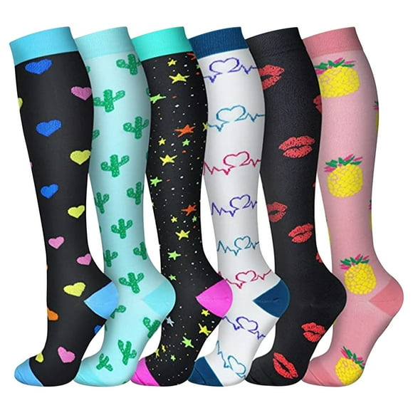 Fiudx Medias de Compresión, Diseño Elástico Suave, Alivio Del Dolor de Varices, Ideales para Oficinistas, Deportistas y Viajeros, Juego de 6 Piezas, Opción Multicolor, Ajuste Cómodo.