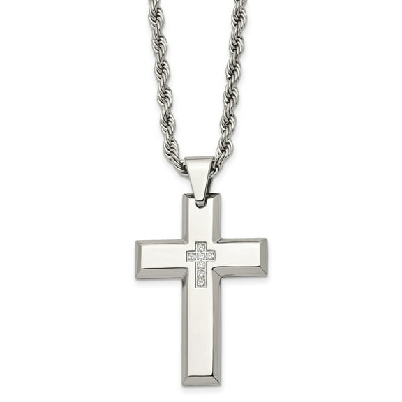 Sterling Silver Cross Pendant Necklace with Diamond Accents and Woven Chain for Men and Women Spiritual Elegant Modern Polished Design Timeless Religious Jewelry for Daily or Formal Wear