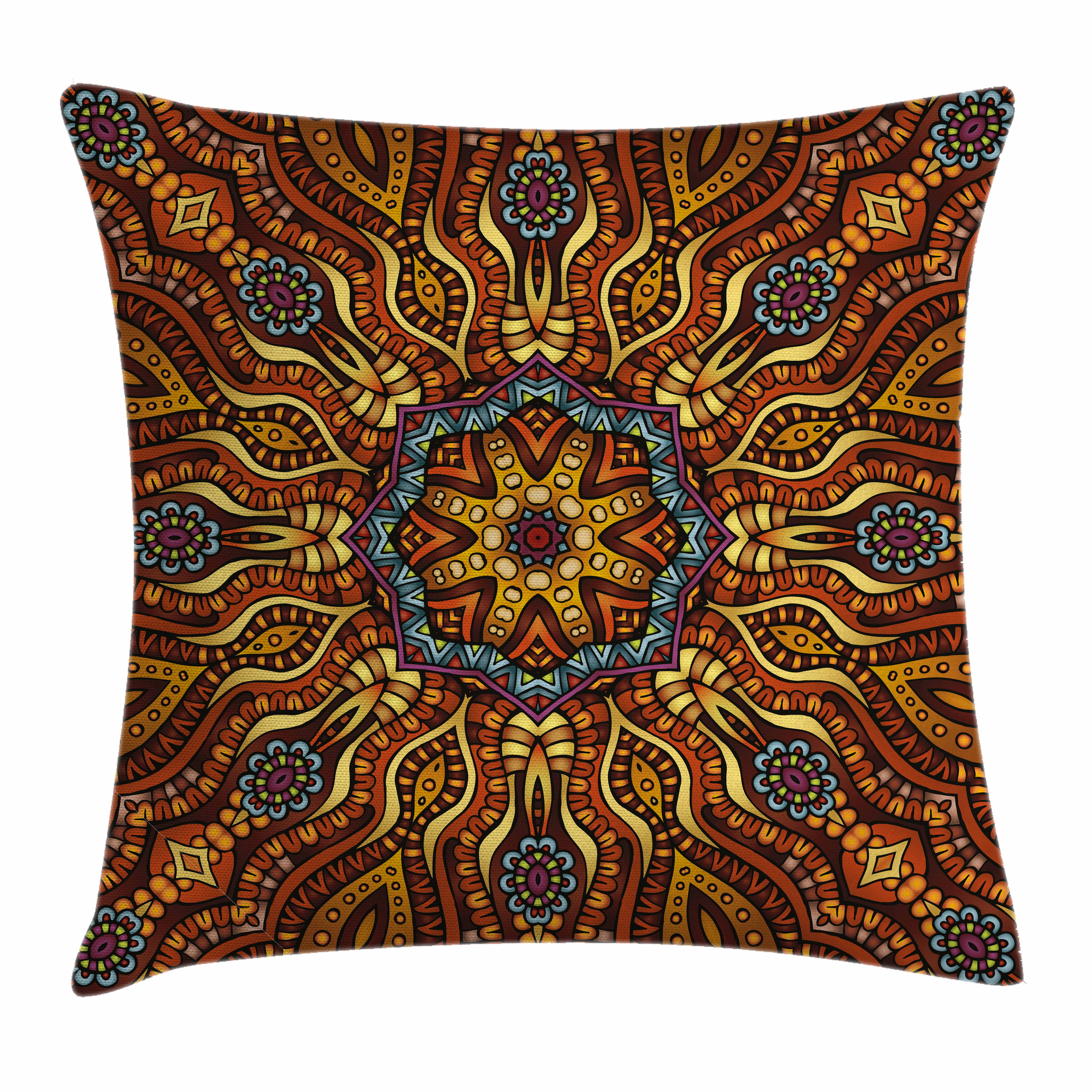India Throw Pillow Cushion Cover, Ethnic Mosaic Like Kaleidoscope
