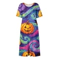 thumbnail image 4 of Women's Halloween Themed Casual Dress, Short Sleeve V-Neck Design for Daily Wear, Everyday Outings, Halloween Print Fashion Dress for Women Purple L, 4 of 6