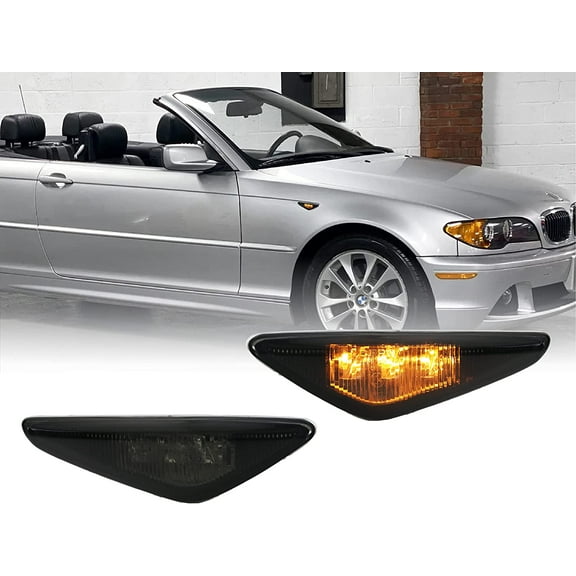 DEPO 04-06 E46 2D Side Marker Lights - Plug and Play Smoke Fender Sidemarkers Lamps (Left   Right) Compatible with 2004-2006 BMW E46 3 Series 2 Door Coupe and Convertible (Smoked Lens, Built-In LED)