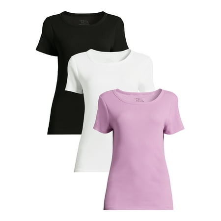 Time and Tru Women’s Rib Tee with Short Sleeves, Available in 3-Pack, Sizes XS-XXXL