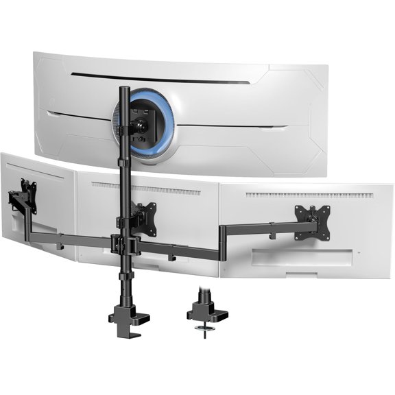Quad Monitor Mount for up to 49 inch Ultrawides on Top and 27 inch Screens on Lower Brackets, Holds up to 44 lbs, VESA 75x75/100x100 mm, Black