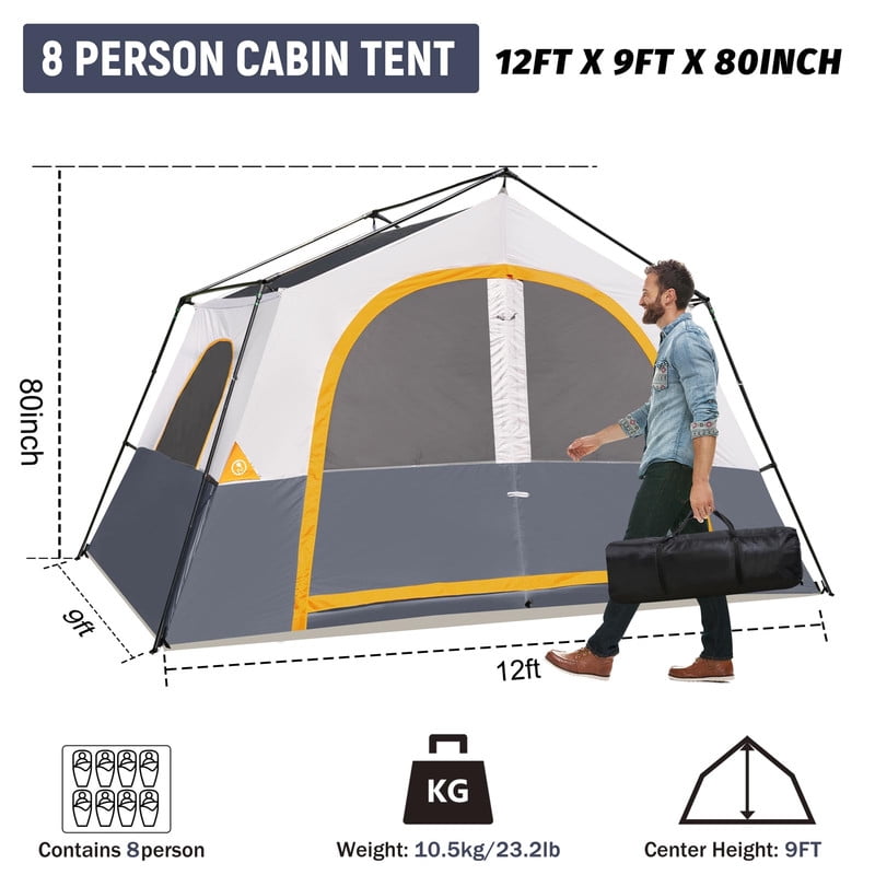 HIKERGARDEN 8 Person Camping Tent - Portable Family Cabin Tent for Camp, Windproof Fabric Camp Tent Outdoor for Hiking, Backpacking, Traveling