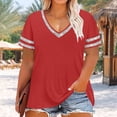 thumbnail image 5 of FRSASU Plus Size Tops for Women Short Sleeve V-Neck Casual Summer Loose Fit Tunics T-Shirts Red-B, 5 of 5