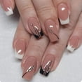 thumbnail image 1 of 24 Uds uñas postizas cubierta completa uñas postizas elegante Rosa gradiente brillo uñas cortas francesas ataúd uñas postizas cortas prensa en las uñas, 1 of 4