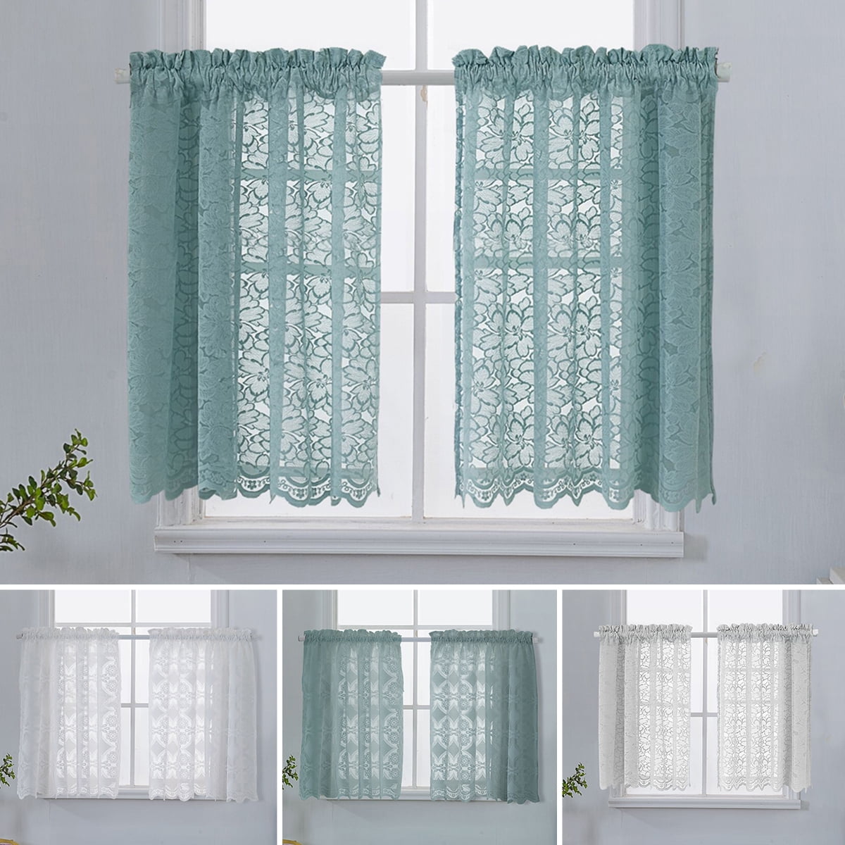 36" Ecru Hand Crochet Lace Kitchen Cafe Window Curtain Valance Tier 16" length