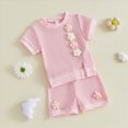 thumbnail image 6 of TOWED22 Toddler Girl 2 Piece Clothes Sets Round Neck Top Tshirt + Loose Shorts Sweet Summer Clothing Outfits for Infant Baby(Pink,18-24 M), 6 of 9