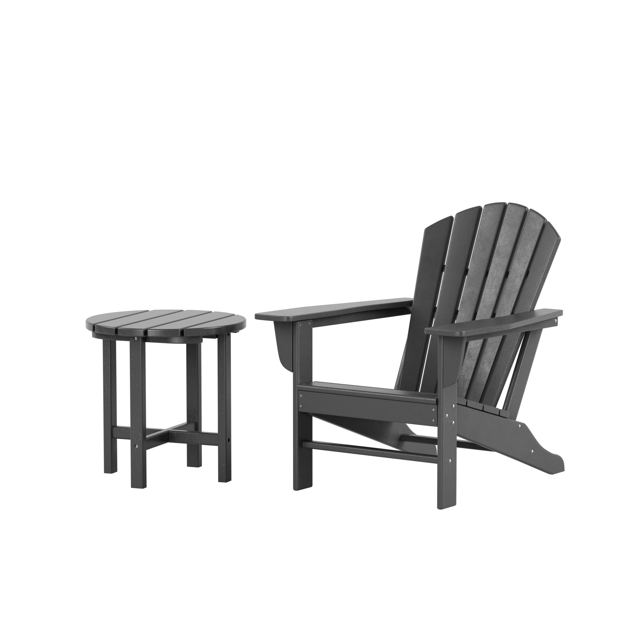 WestinTrends Dylan Adirondack Chair with Side Table, All Weather Poly Lumber Outdoor Seating Patio Conversation Bistro Set, Seashell Curved Slat Backrest, Gray