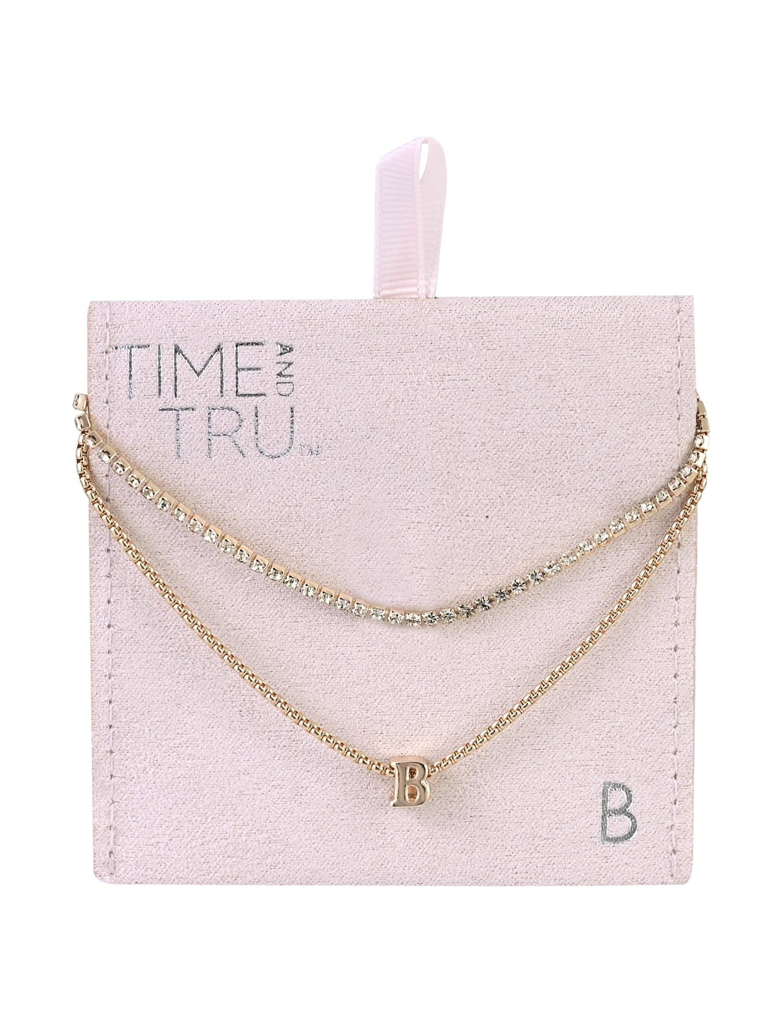 Time and Tru Goldtone 2-Row Rhinestone and Initial "B" Necklace
