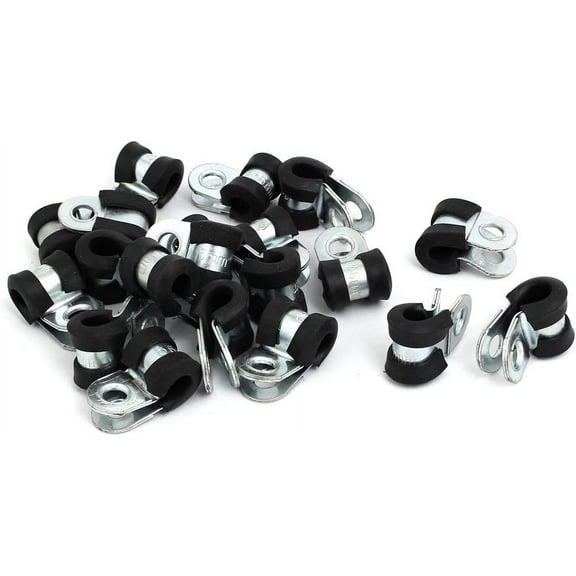 6mm Dia Rubber Lined R Shaped Zinc Plated Pipe Clip Cable Clamp 20pcs