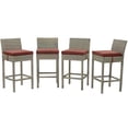 thumbnail image 1 of Contemporary Modern Urban Designer Outdoor Patio Balcony Garden Furniture Bar Side Stool Chair, Set of Four, Fabric Rattan Wicker, Dark Red, 1 of 5