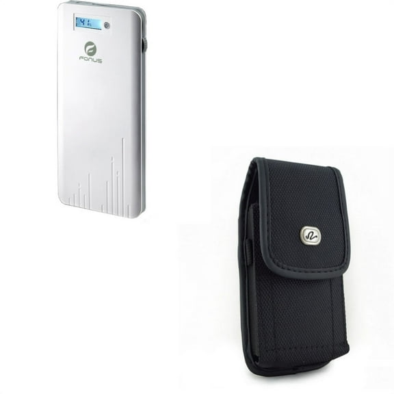 Black Vertical Rugged Canvas Case w Slim 6000mAh Portable Battery Charger Backup PowerBank V1P Compatible With Google Pixel 3a XL