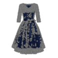 thumbnail image 1 of Vestido de fiesta de noche de encaje elegante para mujer, vestido con fajas de manga 3/4 con cuello en V, vestido Midi Vintage de gran oscilación para mujer, 1 of 3