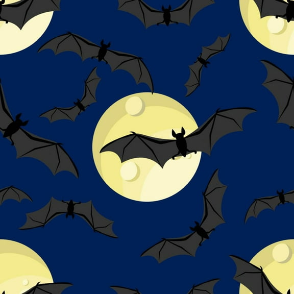 Halloween Bats Full Moon on Blue 100% Cotton Fabric