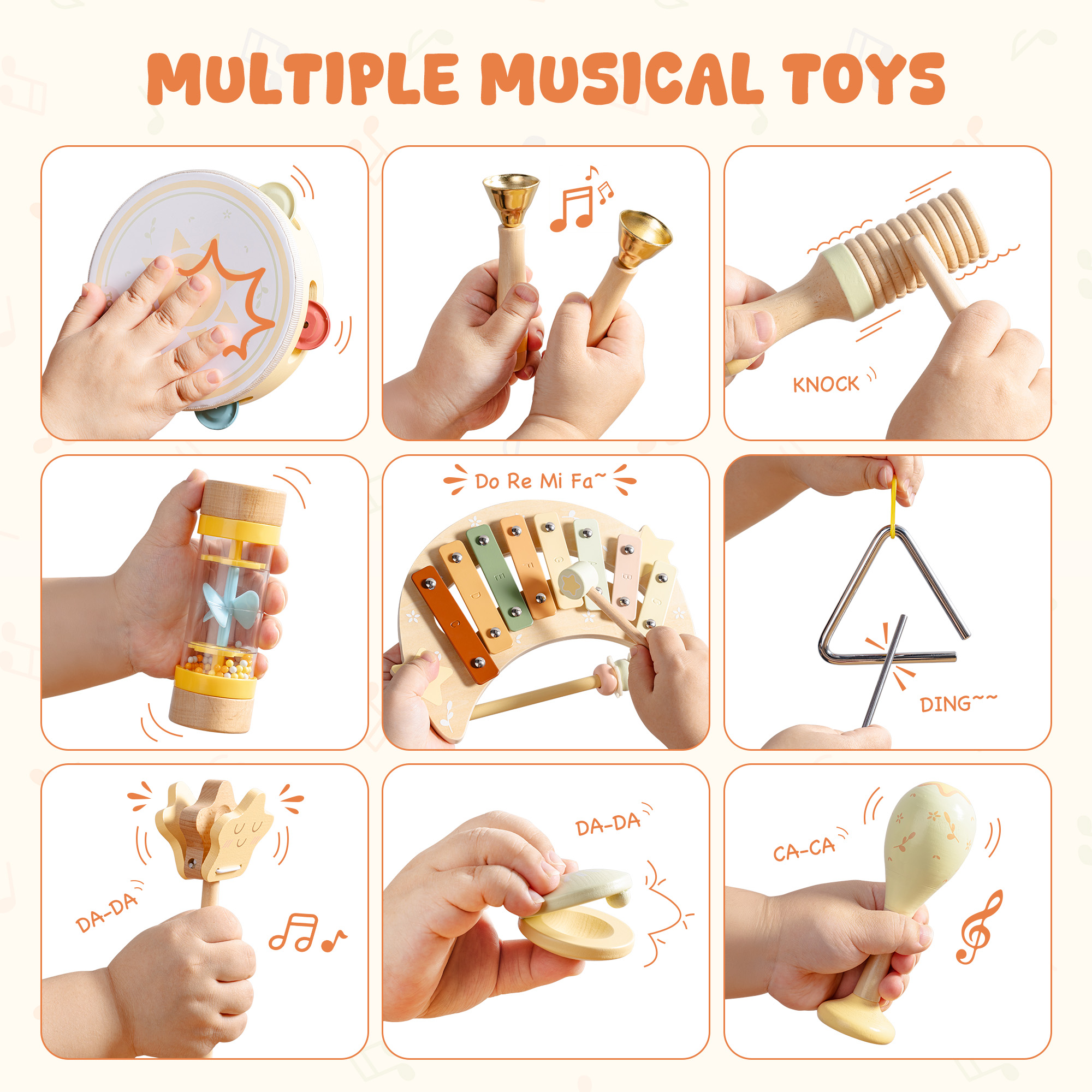 Robud Kids Drum Set for Toddlers Baby Music Instruments 7 in 1 Montessori Preschool Musical Toys, Drum, Xylophone, Tambourine, Birthday Gift for Kids Ages 1-6