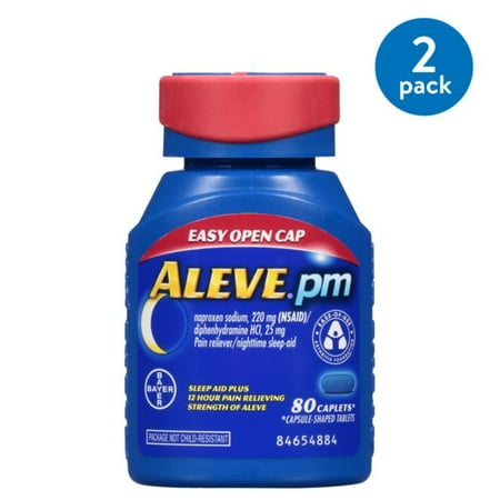 (2 pack) (2 Pack) Aleve PM Soft Grip Arthritis Cap Pain Reliever/Nighttime Sleep-Aid Naproxen Sodium Caplets, 220 mg, 80 Ct