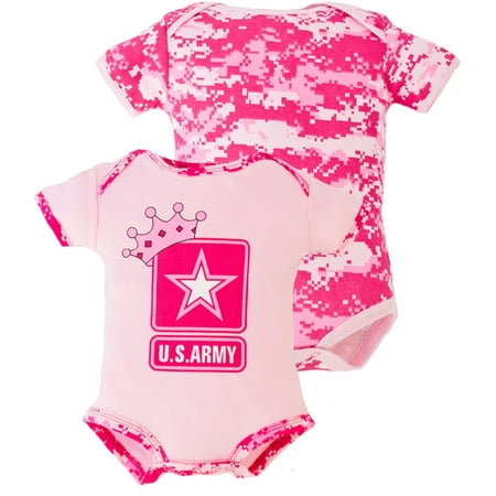 Pink Camo Baby Girls United States Army Logo 2 pk Baby Bodysuit 9-12M