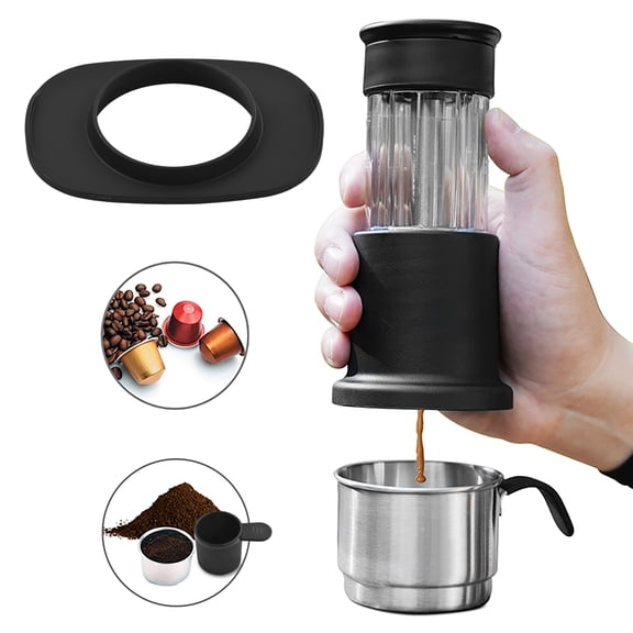 Yajisi Portable Coffee Maker 2-in-1 Travel Espresso Machine Compatible with NES Capsules and Ground Coffee Hand Press 120ml Cup 80ml Tank Black Edition for Camping Office and Travel